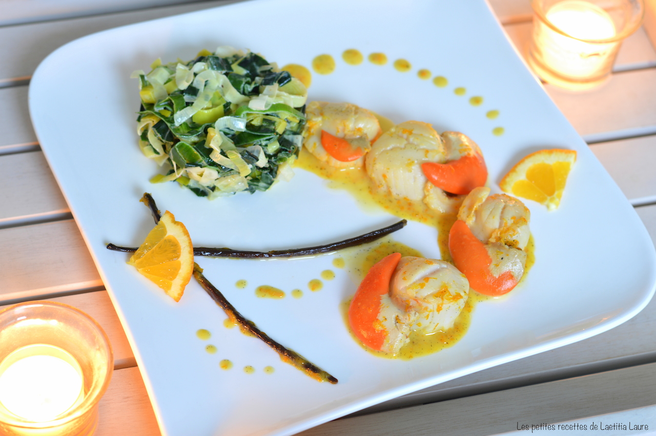 Noix de saint jacques à la vanille et à l'orange, & leur fondue de